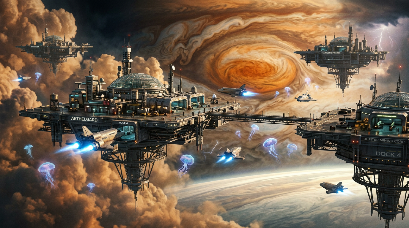 Les colonies flottantes de Jupiter suspendues dans les nuages orange