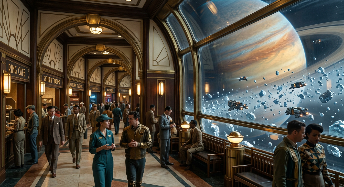 Concourse d'une station dans les anneaux de Saturne