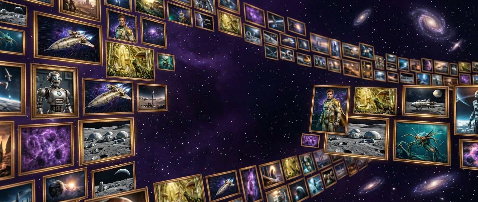 Mosaïque des visuels du projet disposée comme un mur de galerie dans l'espace